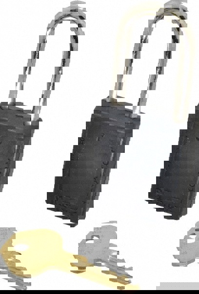 Lockout Padlock: Keyed Alike, Thermoplastic, Steel Shackle, Black